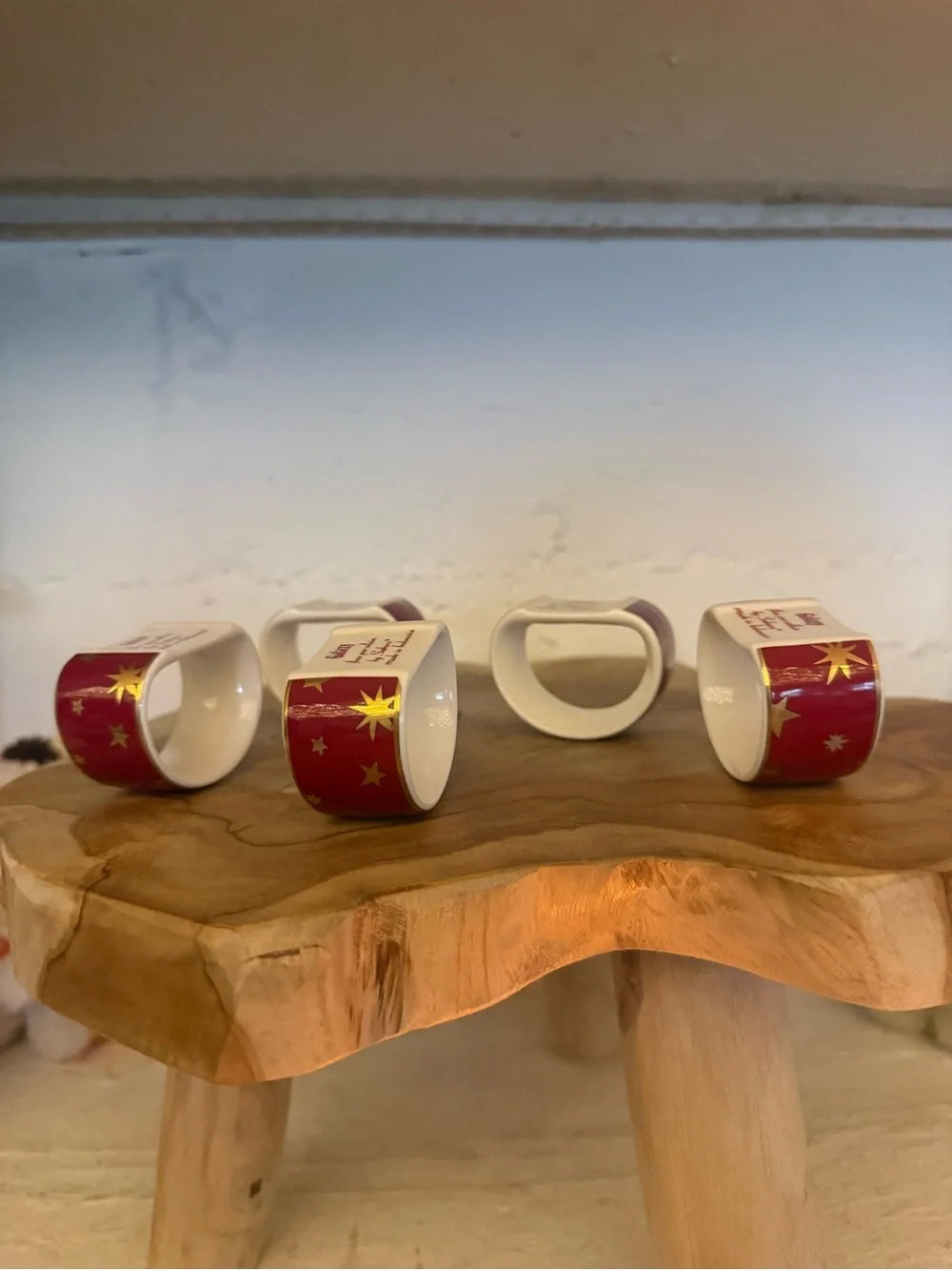 Red Galaxy Star Porcelain Napkin Rings Set of 5 Sakura